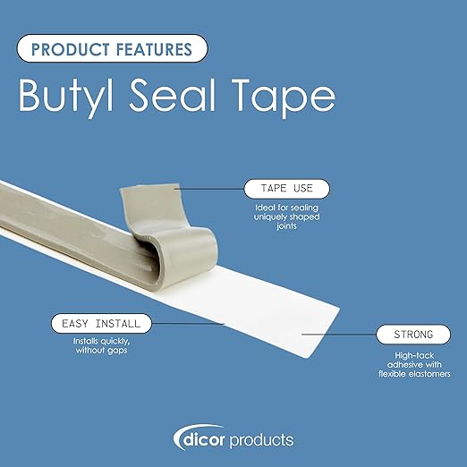 Dicor BT-1834-5 Butyl Seal Tape - 1/8" x 3/4" x 30' Repair Tape for RV, Trailer, Motorhome, Windows, and Vent Sealing- Pack of 5
