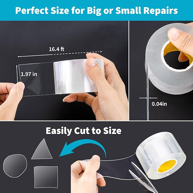 Pool Patch Repair Kit Compatible with Intex, Inflatable Repair Patch Kit for Above Ground Pool, Clear Wet Set Adhesive Tape, Ideal for Bounce House, Tent, Canopy, Air Mattress, 1.97 in x 16.4ft Roll