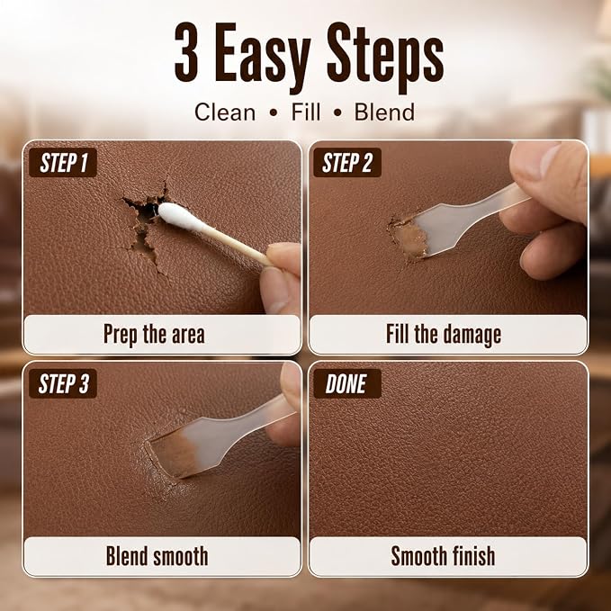ARCSSAI ARCSSAL Brown Leather Repair Kit for Furniture, Leather Couch Repair Kit for Sofa, Jacket, Car Seats and Purse with Super Easy Instructions, Restores Any Material, Bonded, Pleather, Genuine