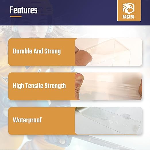 EAGLES Hockey Tape Multipurpose Cloth Tape Roll for Lacrosse Baseball & Softball Bats, Rackets, Pullup Bars, Gardening Tools, Sports Gift Perfect for Wrist, Ankle, Foot, Knee and Hand Taping (Clear)