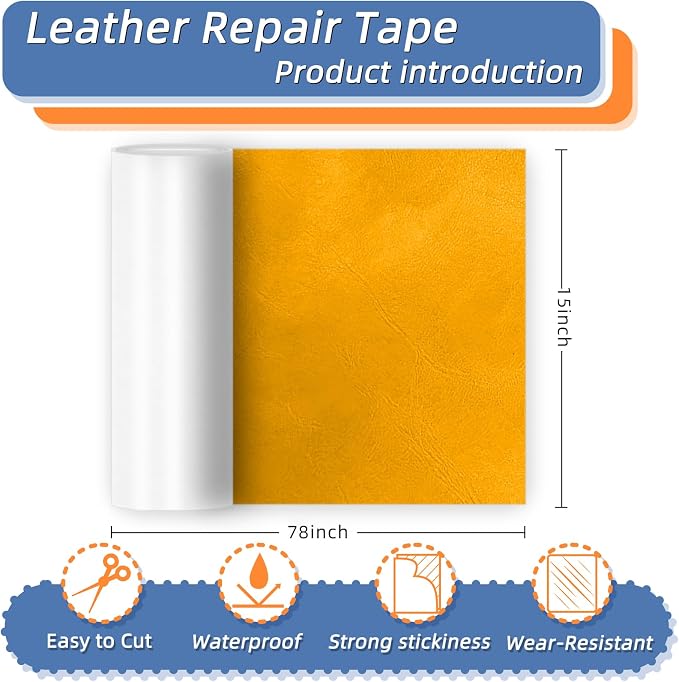 Self Adhesive Faux Leather Repair Patch,1Roll 15x78 Inch Leather Repair Tape for Furniture,Couch Tape for Couches,Bed,Car Seats,Chair,Orange