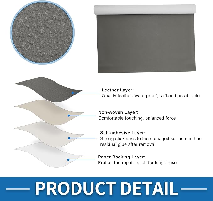 Self Adhesive Leather Repair Patch Strong Stickiness 30"x16" Leather Repair Tape PU Leather Gray 1 Pcs