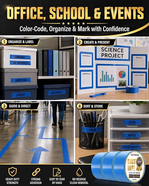 Blue Duct Tape Heavy Duty: Wide Waterproof Outdoor Duck Furniture Repair Tape Bulk - Strong Adhesive Weather UV Resistant No-Residue Masking Tapes Patterns Variety Pack (3, Blue)