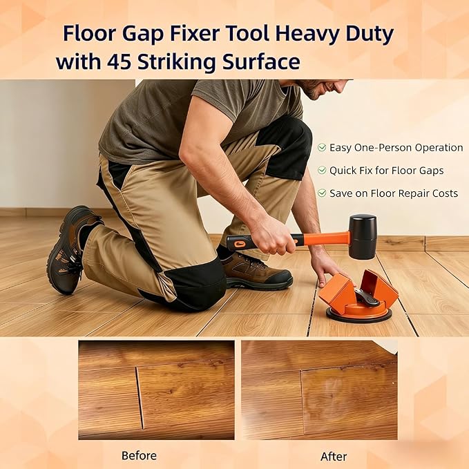 Floor Gap Fixer Tool Kit: Upgraded 45° Striking Surface Floor Suction Cup Tool for Gaps, Laminate Flooring Tools Heavy Duty with Mallet, Plank Grabber for Vinyl Wood Lvp Flooring