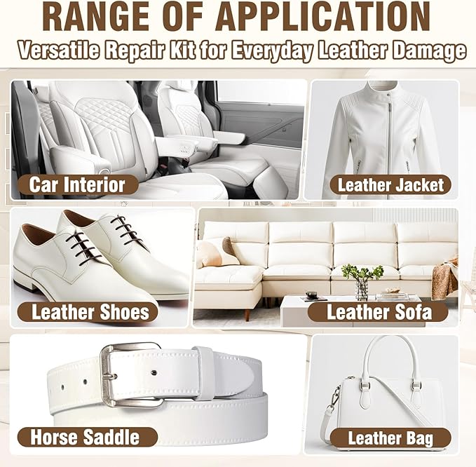 Vigorder Cream Leather Repair Kit for Furniture, Vinyl Repair Kit for Car Interior, Sofa, Purse and Jacket, Restore Any Material with Super Easy Instructions to Fix Scratches, Tears, Holes, Peeling