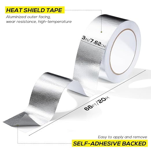 Aluminum Foil Heat Shield Tape, Silver Self-Adhesive Heat Shield ReflectiveTape, Fiberglass Heat Shielding Foil Tape for Hose and Auto Use (3in*66ft)