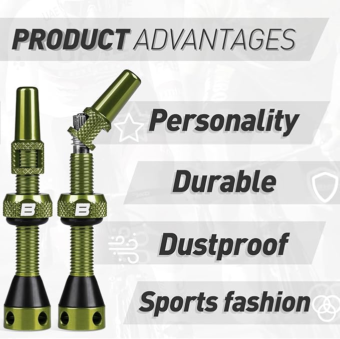 BWSHLF Tubeless Presta Valve Stem 40/44/55/60/65/80/100 mm, Super Light Alloy Presta Valve Stem Kit with Valve Core Remover Tool and Valve Stem Caps - Multiple Color and Size Options(Pair)