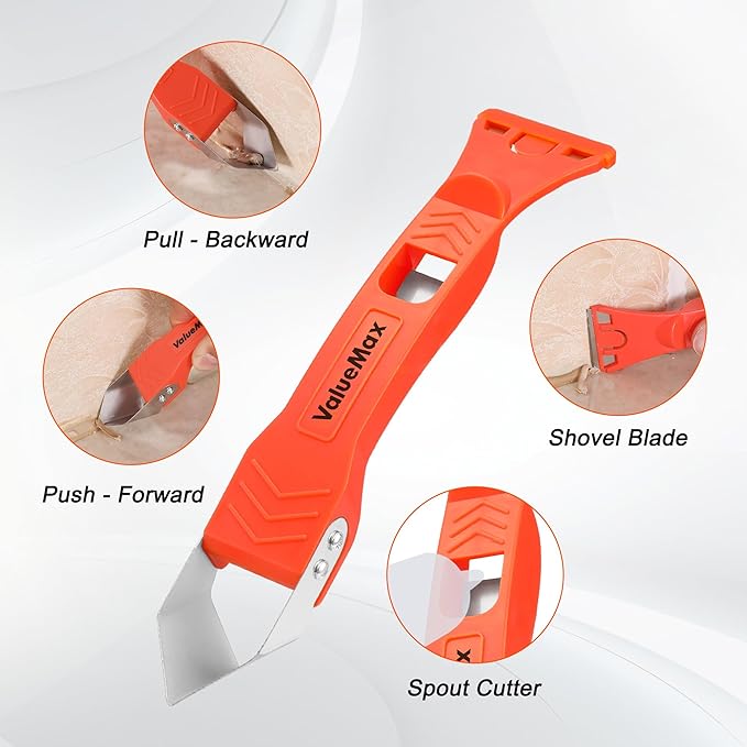 ValueMax 6Pcs Caulk Tool Kits, Caulk Gun and Caulk Scraper Kit, 10 OZ Silicone Caulking Gun, 3 in 1 Sealant Finishing Grout Scraper for Bathroom Kitchen Sink Joint, All in One Caulking Tools