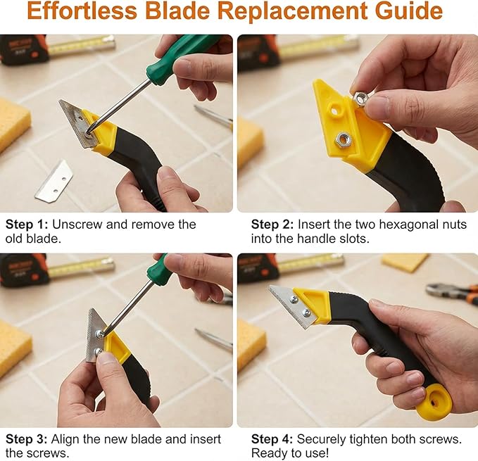 Tile Grout Saw, Angled Saw with 7PCS Extra Blades Replacement, Grout Removal Tool for Tile Cleaning and Repair