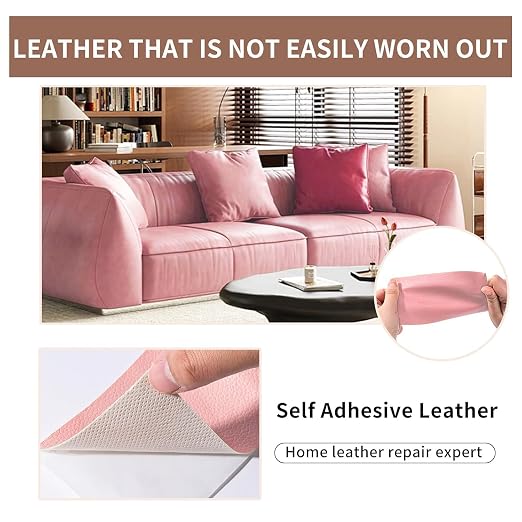 Self Adhesive Leather Repair Patch, 4 x 60 inch Leather Repair Tape, Leather Patches for Furniture, Car Seat,Vinyl Leather Repair Kit for Office Chairs, Couch, Sofa, Luggage (Pink)