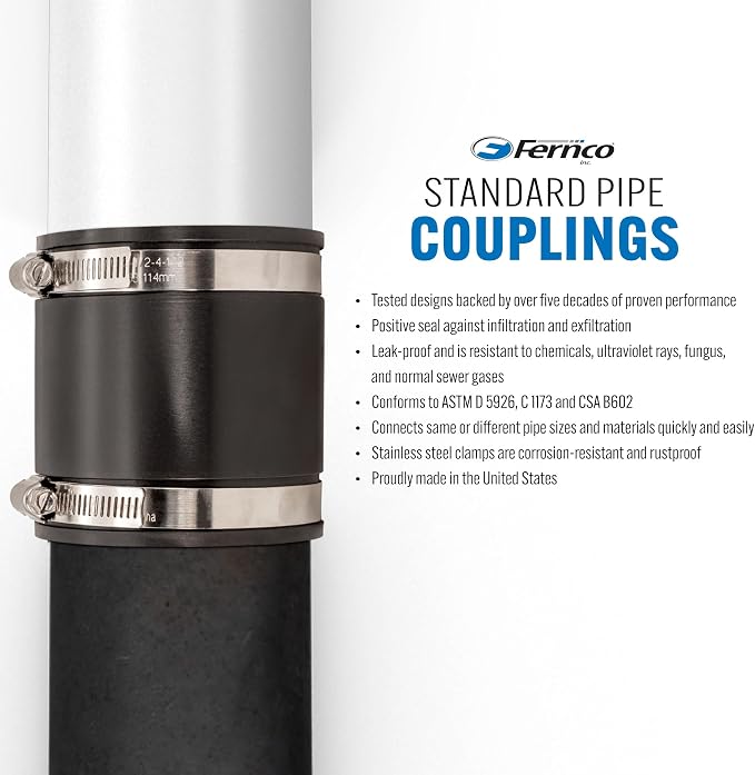 Fernco 1056-22 Flexible Pipe Coupling 2” CI/Plastic/Steel to 2” CI/Plastic/Steel