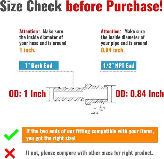 SUNGATOR Hose Barb Fittings 1-Inch Barb × 1/2 Inch NPT, Brass Air Hose Fittings, 1" to 1/2" NPT Male Air Line Repair Connector Kit, Brass Male Thread Pipe Adapter (2 Pack)