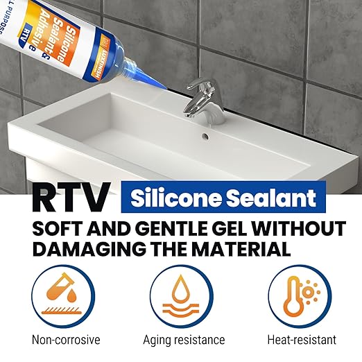 RTV Silicone Sealant Adhesive – 100% Waterproof Silicone Caulk for Automotive, Window, Bathroom, Kitchen – High Bond, Shrink & Crack Resistant – Black(1.4oz/40g)
