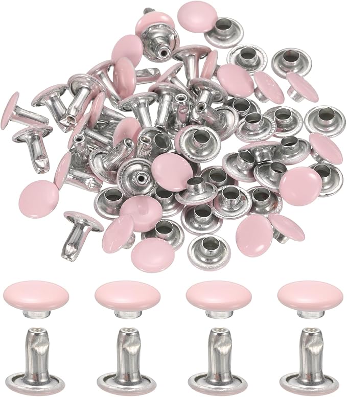 uxcell 120Set Leather Rivets, 8mm Double Cap Rivet Tubular Metal Studs Repairs Decoration Craft Accessories for Repair Decorate Leather Craft Belt Bag Shoes Purse Belts, Pink