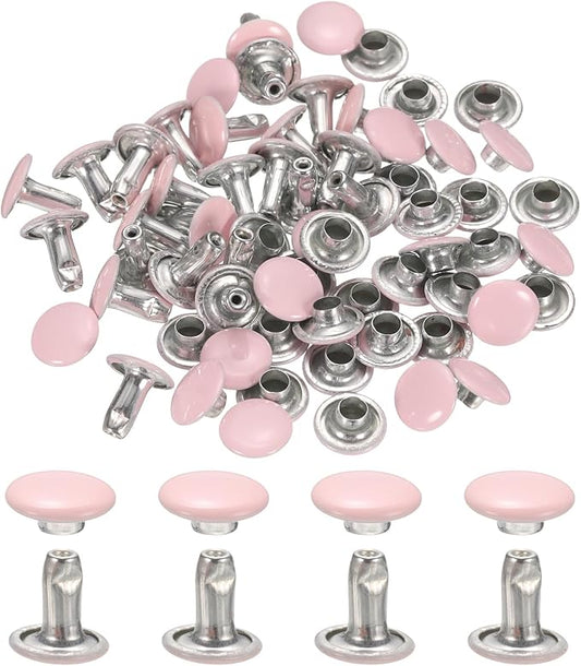 uxcell 120Set Leather Rivets, 8mm Double Cap Rivet Tubular Metal Studs Repairs Decoration Craft Accessories for Repair Decorate Leather Craft Belt Bag Shoes Purse Belts, Pink