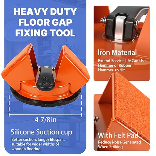 Heavy Duty Floor Gap Fixer Tool with 45° Striking Surface, Enhanced Suction Cup & Slot Cutter – Ideal for Laminate, Vinyl, Wood Floors – Includes 5 Sticky Pads & Gap Blade for Seamless Floor Repairs