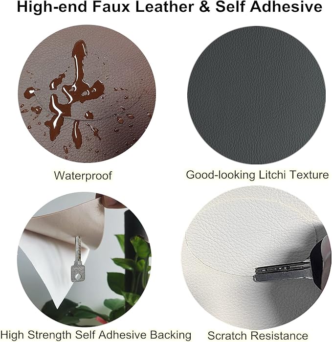 ILOFRI Leather Repair Patch 60x17 inch, Self Adhesive Cuttable Tape for Furniture, Vinyl Repair Kit for Car Seats, Chair, Upholstery, Couch, Sofa, Boat Seats - Dark Black