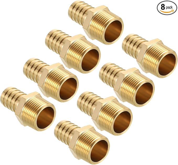 Pack of 8 Brass Hose Barb Fittings 3/4" Hose Barb to 3/4" NPT Male Fittings