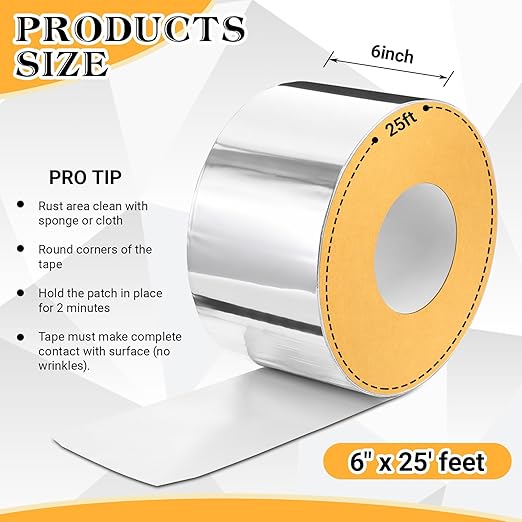 Pangda 6" x 25ft Butyl Tape, Sealant Tapes, 0.6mm Thick Aluminum Flashing Tapes, Heavy Duty Metal Roof Patch, Waterproof Silver Butyl Rubber Tape for Rv, Shed, Water Tank Leak Repair