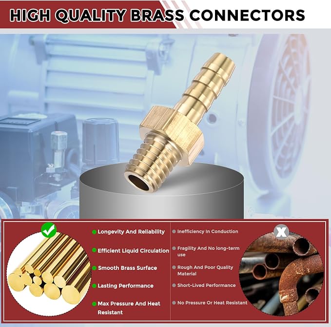 Pack of 8 Brass Hose Barb Fittings Adapter Connector 3mm Hose Barb to M5x0.8mm Male Fittings for Home Machines, Massage Bathtubs, and Irrigation Systems