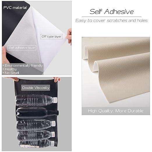 Leather Repair Patch 17x158 inch Large Self-Adhesive Leather Repair Tape, Reupholster Leather Patches for Furniture Couch Chairs Car Seat (Beige, 17x158 inch)