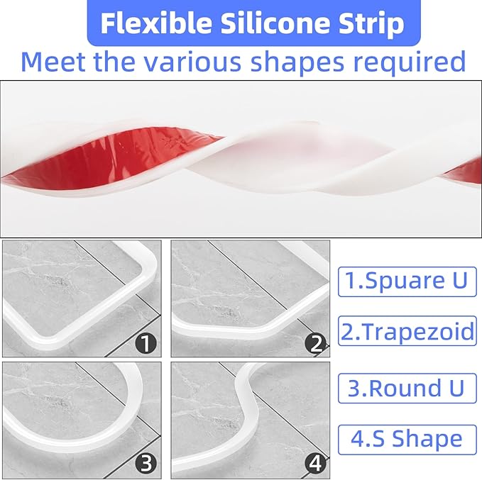 78 Inch Shower Threshold Water Dam Barrier,Shower Dam Water Stopper for Frameless Shower Door Bottom,Silicone Splash Guard for Kitchen Bathroom Sink Counter,for Wet and Dry Separation,White