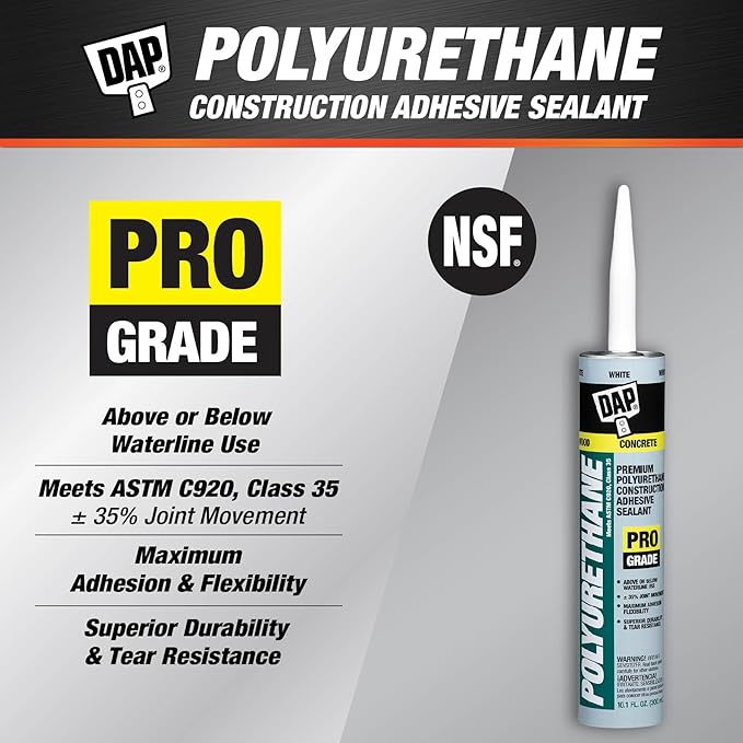 DAP Polyurethane Premium Construction Adhesive Sealant, White, 10.1 Oz (7079818810)