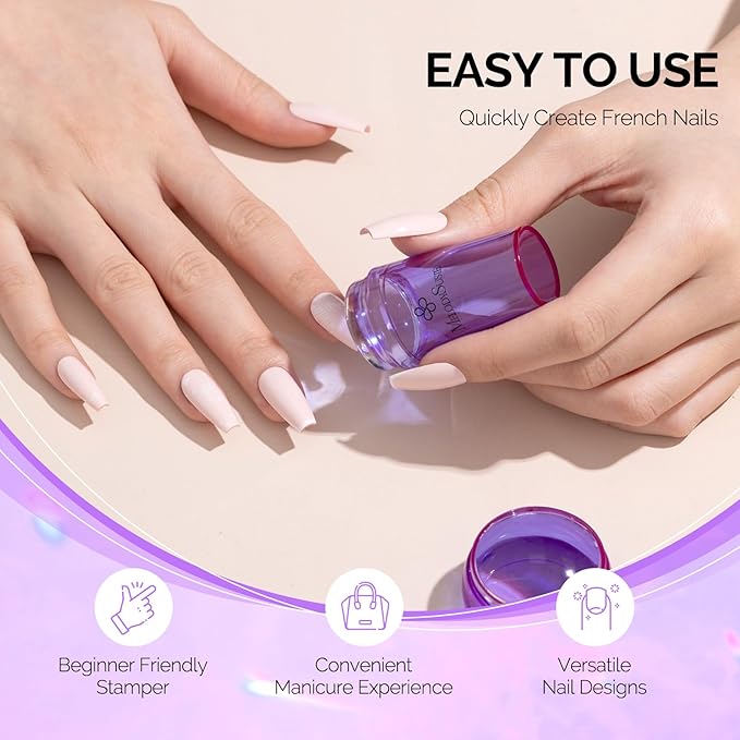 MelodySusie French Nail Stamper, Nail Stamper Kit, Silicone Nail Stamp, Long and Short Stampers with Scrapers, 4PCS Nail Stamper Tool for French Manicure DIY Home Nail Design Salon, Purple