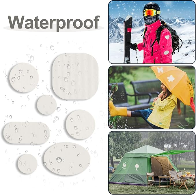 Self-Adhesive Nylon Patches Tent Repair Kit – Outdoor Gear Tenacious Repair Tape, Waterproof Fabric Patches for Clothes, Tent, Down Jacket, Backpack (45pcs, White