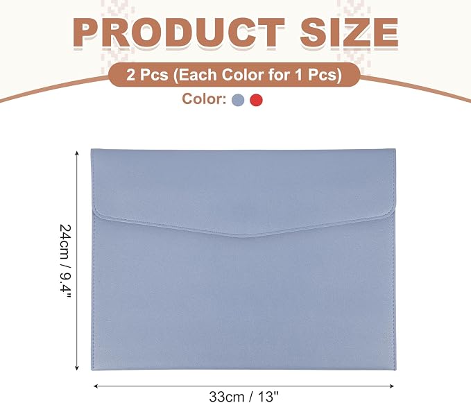 PATIKIL 2Pcs PU Leather A4 File Folder, Document Holder Envelope Waterproof Napa Texture Filing Organizer Portfolio Folder Case with Magnetic Snap Closure for Home Office, Light Blue, Red