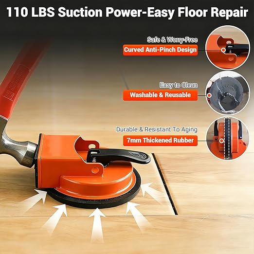 Floor Gap Fixer Tool,Heavy Duty Laminate Floor Gap Suction Cup Repair Tool Kit with 6 Sticky Pads and 3 Spring Clips, Enhanced Flooring Tools Use for Vinyl,Laminate,Wood and Tile