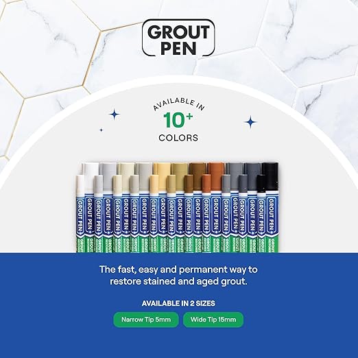 Grout Pen Dark Grey Tile Paint Marker: Waterproof Grout Paint, Tile Grout Colorant and Sealer Pen - Narrow 5mm, 2 Pack with Extra Tips (7mL) - Dark Grey