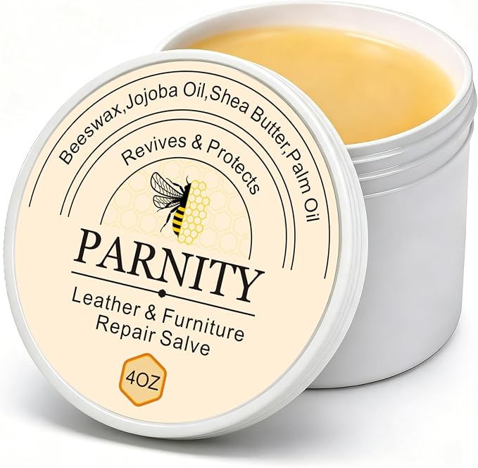All-Natural Leather & Wood Furniture Repair Salve with Sponge 4oz | Leather Conditioner, Polisher & Restorer for Car Seats, Couches, Boots, Saddles, Hardwood Floors, Prevent Cracking or Fading