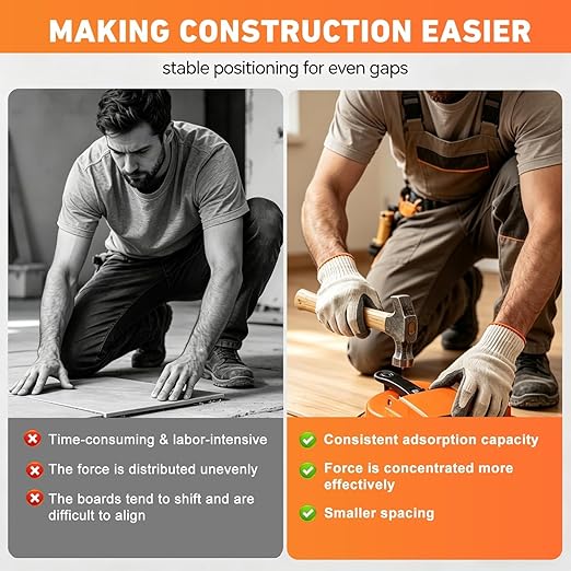 Floor Gap Fixer Tool, Heavy Duty Floor Gap Fixer Tool, Enhanced Vacuum Suction Cup, Professional Grade Gap Closer for Laminate, Wood, Vinyl & Tile Flooring (Orange)
