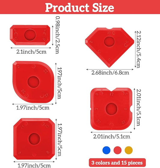 15 Pcs Caulk Smoothing Tool, Silicone Caulk Tool Caulk Finishing Tool, Sealant Grout Finishing Tools for Kitchen Bathroom Window Sink Sealing (Red Yellow Blue)