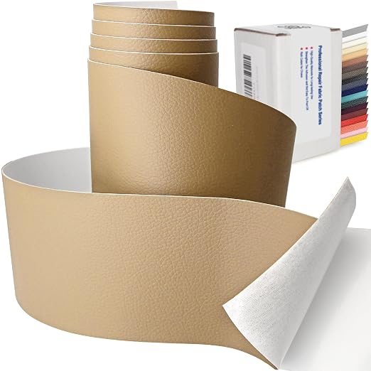 3 X 60 inch Self Adhesive Leather Repair Patch, Khaki Leather Repair Tape for Furniture, Adhesive Leather Patch for Car Seat Repair, Leather Repair Kit for Couch (Khaki)