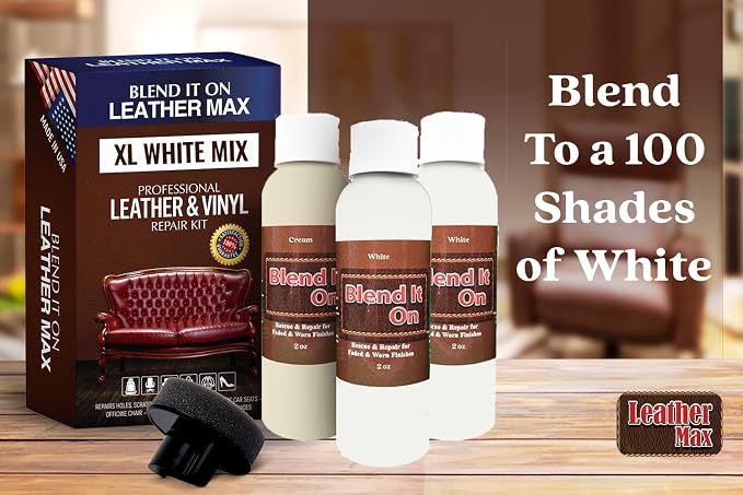 Blend It On XL White Mix Leather and Vinyl Repair Kit - Now with 6 Ounces for Furniture, Jacket, Car Seat, Boots, Easy Instructions to Match Colors, Any Material No Mixing Chart Needed (White Mix)