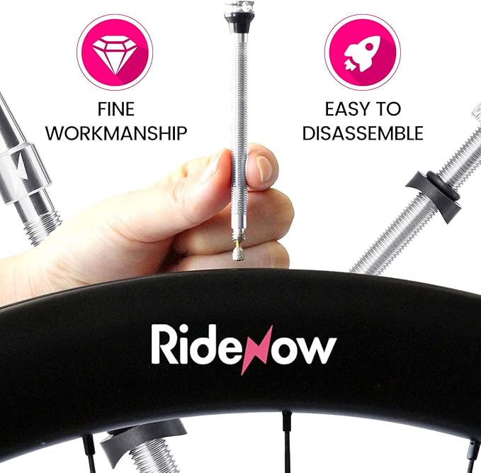 RideNow Tubeless Presta Valve Stems, 45mm Super Light 7075 Aluminum Alloy Presta Tubeless Valve Stem Kit with Valve Core Remover Tool and Valve Stem Caps, Multiple Color and Size Options(Pair), Silver