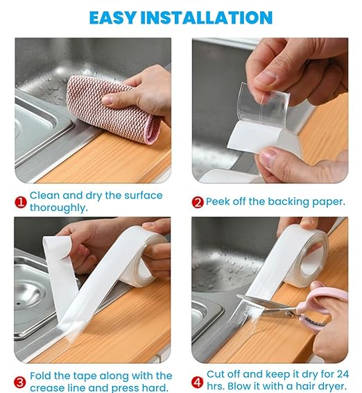 Black Caulk Tape 2 Rolls Self Adhesive Waterproof Countertop Caulking Sealant Tape, Bathroom Caulk Strip for Countertop, Toilet, Bath Tub, Sink, Shower, Backsplash (Black,1.5" x10.5Ft)