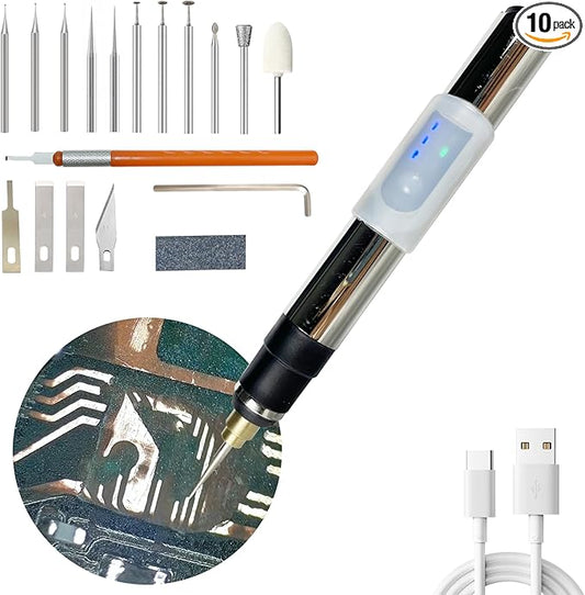 Circuit Board Grinder Chip Grinding Pen Damaged Screw Removal for Cellphone Microcircuit Grinder Cell Phone Repair Tool Rechargeable 11 Grinding Heads 3 Speed Adjustable