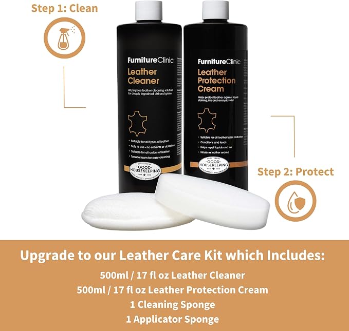 Furniture Clinic Leather Protection Cream | 2-in-1 Leather Conditioner & Waterproofing Protector for Furniture, Shoes, Car Seats & More | Prevent Stains while Nourishing | 17oz/ 500ml