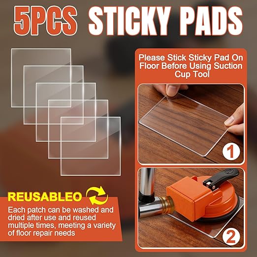 Heavy Duty Floor Gap Fixer Tool, Carbon Steel Material & Enhanced Suction Cup.90°Striking Surface Floor Gap Repair Tools,with 5pcs Sticky Pads for Laminate, Vinyl, Wood Floor Gap Repair Tool