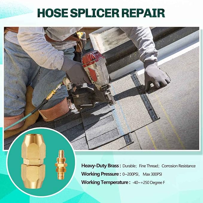 10 Pack Soild Brass HPT Air Reusable Hose Splicer Repair Kit,Air Hose Fitting for 1/4-Inch ID Hose