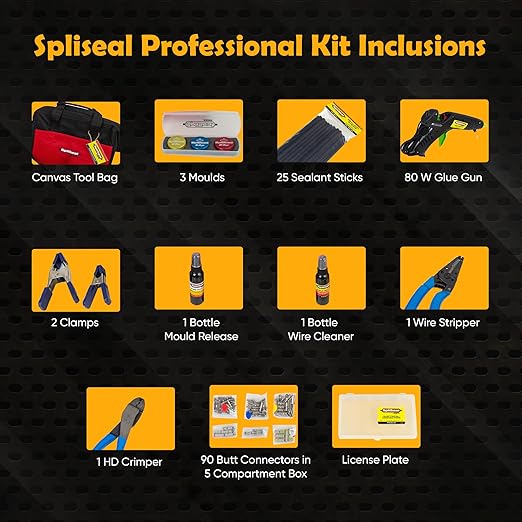 Professional Wiring Splice Sealing Kit, Waterproof Wire Connector System with 80W Glue Gun, Sealant Sticks, Crimper and Stripper for Automotive, Marine, Trailer, ATV/UTV Wire Repair