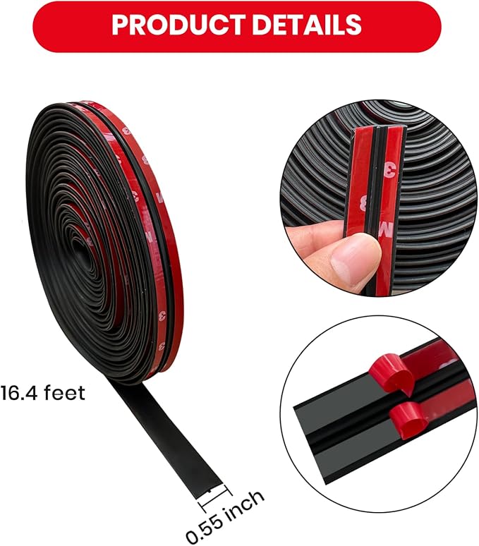 16.4 Ft Windshield Rubber Seal Car Weather Stripping Trim T Shape Sealing Strip for Car Front Rear Windshield(14mm)