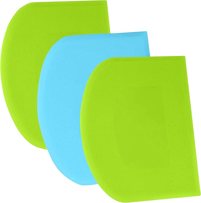 SURDOCA Dough Scraper Bench Scraper - 3P 13x7.9" Plastic Flexible Bowl Scraper, Sharp Edge & Angles Cake Scraper. Non-Slip Bakeware Decorating Tools Sculpting & Modeling Tools - Green+Blue+Green