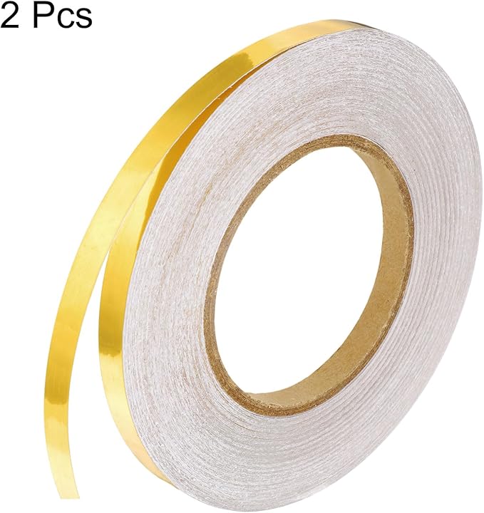HARFINGTON 2Pcs Floor Tiles Gold Foil Lines Metallic Mirror Tape 0.4" x164 Ft Self Adhesive Decor Floor Wall Seam Sticker Waterproof Gap Sealing Tape for Kitchen Bathroom Cabinet