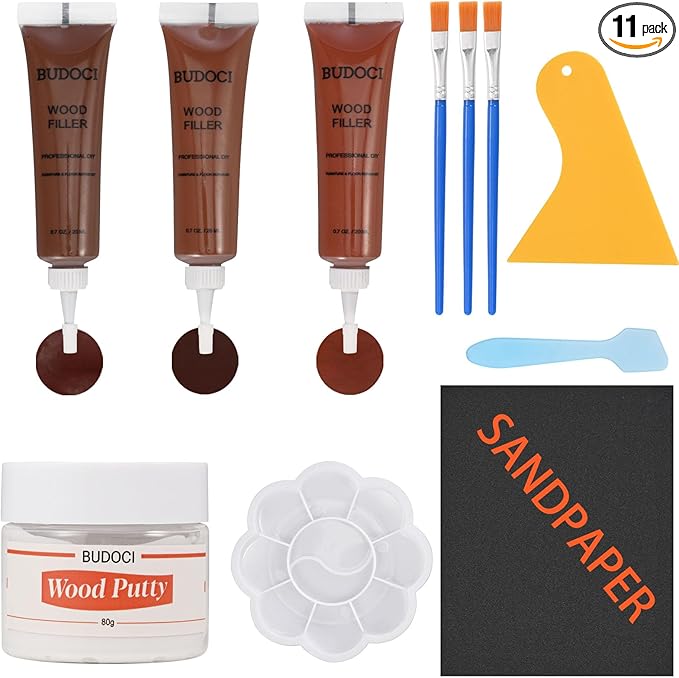 Walnut Wood Filler Kit,Wood Putty with 3 Color Laminate Floor Repair Kit for Scratch Cover & Restore Laminate Scratch, Cracks, Hole, Restofinisher Wooden Door, Furniture, Table, Cabinet