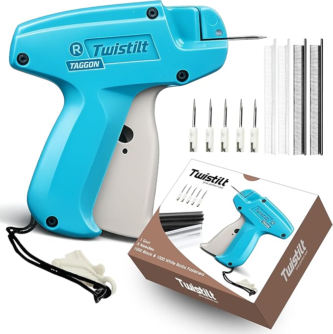 Stitch Gun for Clothes (Quick Fix Tool, Not a Sewing Machine), Handheld Clothing Tag Gun for Quick Clothing Repairs Includes 6 Needles, 1000 Black & 1000 White Fasteners (Blue)