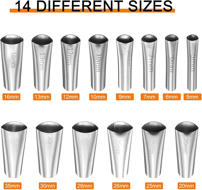 HARFINGTON 14pcs Caulking Nozzle Applicator 5-35mm Caulking Finisher Kit Stainless Steel Sealant Finishing Tool Kit Reusable Caulk Nozzle for Kitchen Bathroom Windows